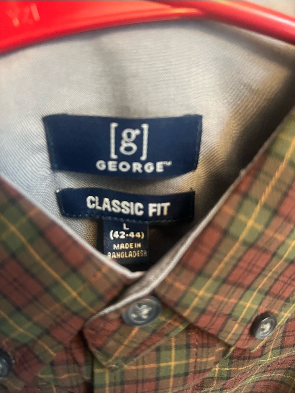 George Men's Plaid Button-Down Shirt - Burgundy & Olive - Picture 4 of 4